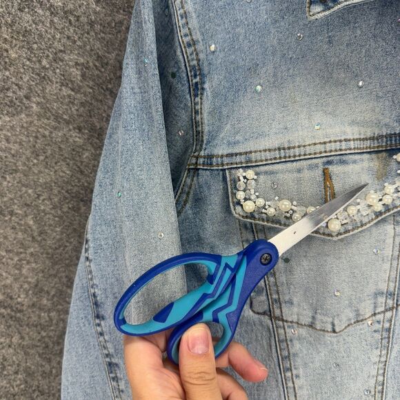 DG2 Jacket Women L Large Blue Denim Light Wash Button Up Collared Long Sleeve - Picture 8 of 9